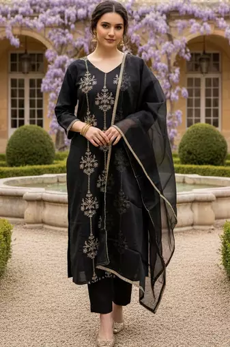 Women Ethnic Motifs Embroidered Regular Thread Work Liva Kurta with Trousers & With Dupatta