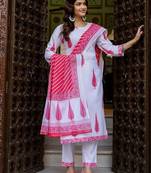 Women Printed Regular Pure Cotton Kurta with Trousers & With Dupatta