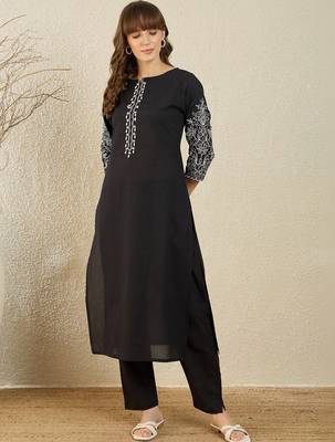 Women Ethnic Motifs Embroidered Regular Thread Work Pure Cotton Kurta with Trousers 2