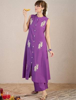 Women Ethnic Motifs Embroidered Regular Thread Work Pure Cotton Kurta with Palazzos 1