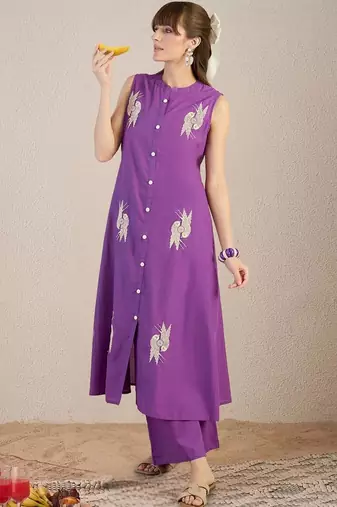 Women Ethnic Motifs Embroidered Regular Thread Work Pure Cotton Kurta with Palazzos