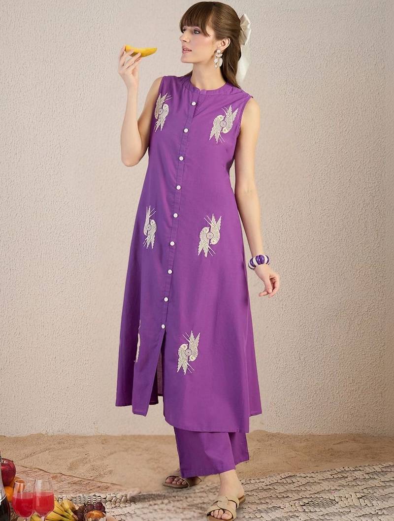 Women Ethnic Motifs Embroidered Regular Thread Work Pure Cotton Kurta with Palazzos
