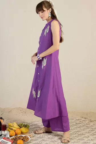 Women Ethnic Motifs Embroidered Regular Thread Work Pure Cotton Kurta with Palazzos