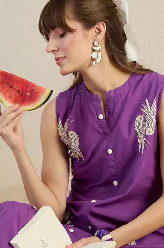 Women Ethnic Motifs Embroidered Regular Thread Work Pure Cotton Kurta with Palazzos