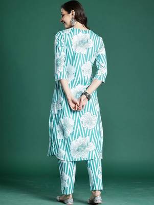 Women Floral Printed Regular Sequinned Pure Cotton Kurta with Trousers 5