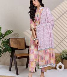 Women Printed Regular Pure Cotton Kurta with Trousers & With Dupatta