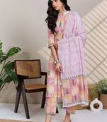 Women Printed Regular Pure Cotton Kurta with Trousers & With Dupatta