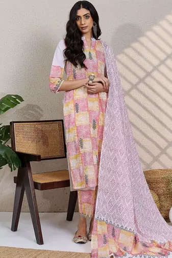 Women Printed Regular Pure Cotton Kurta with Trousers & With Dupatta
