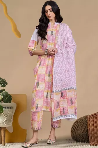 Women Printed Regular Pure Cotton Kurta with Trousers & With Dupatta