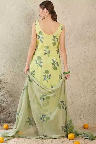 Women Floral Printed Regular Pure Cotton Kurta with Trousers & With Dupatta