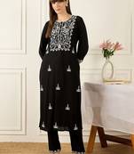 Floral Yoke Design Thread Work Pure Cotton Kurta With Palazzos