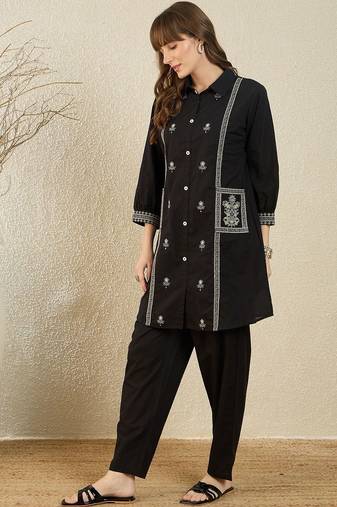 Women Ethnic Motifs Embroidered Regular Thread Work Pure Cotton Kurta with Trousers