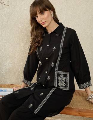 Women Ethnic Motifs Embroidered Regular Thread Work Pure Cotton Kurta with Trousers 6