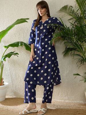 Women Printed Regular Thread Work Pure Cotton Kurta with Palazzos 1
