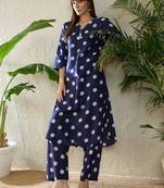 Women Printed Regular Thread Work Pure Cotton Kurta with Palazzos