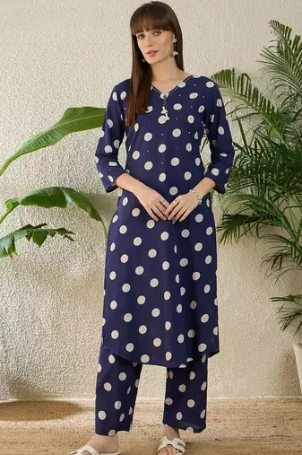 Women Printed Regular Thread Work Pure Cotton Kurta with Palazzos