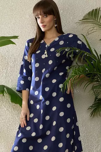 Women Printed Regular Thread Work Pure Cotton Kurta with Palazzos