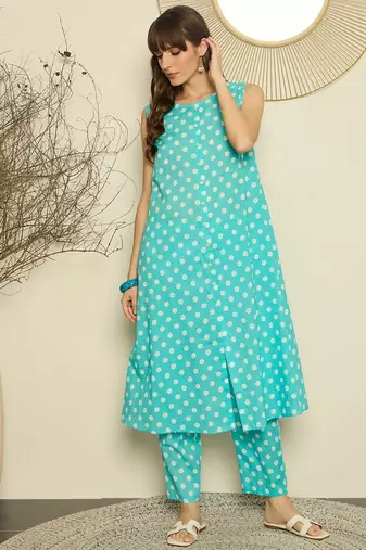 Women Printed Regular Pure Cotton A-Line Kurta with Trouser