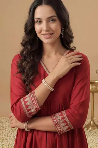 Women Ethnic Motifs Embroidered Regular Liva Kurta with Trousers