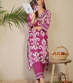 Women Ethnic Motifs Printed Regular Thread Work Pure Cotton Kurta with Trousers
