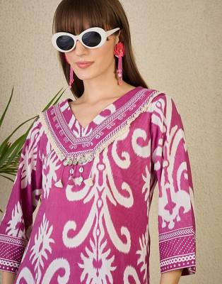 Women Ethnic Motifs Printed Regular Thread Work Pure Cotton Kurta with Trousers 3