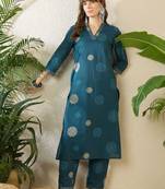 Women Floral Printed Regular Thread Work Pure Cotton Kurta with Trousers