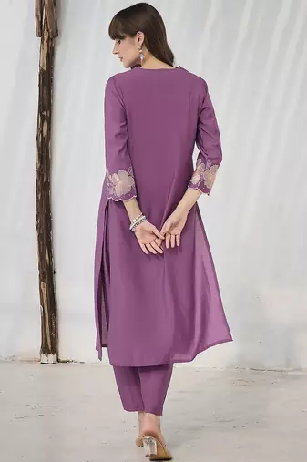 Floral Embroidered Thread Work Straight Kurta With Trousers