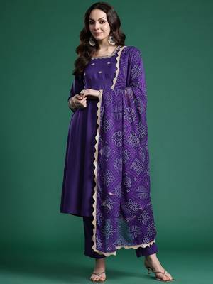 Ethnic Motifs Embroidered Regular Kurta with Trousers & Dupatta 5