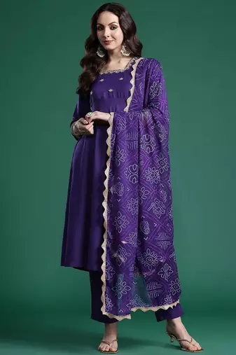 Ethnic Motifs Embroidered Regular Kurta with Trousers & Dupatta