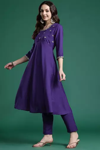 Ethnic Motifs Embroidered Regular Kurta with Trousers & Dupatta