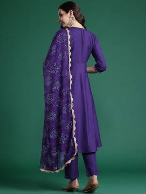Ethnic Motifs Embroidered Regular Kurta with Trousers & Dupatta 7