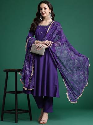 Ethnic Motifs Embroidered Regular Kurta with Trousers & Dupatta 8