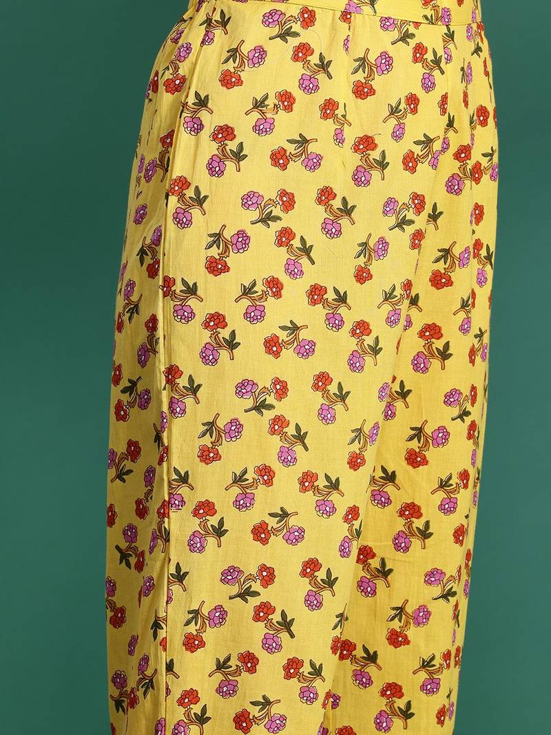 Floral Printed Empire Gotta Patti Pure Cotton Kurta With Trousers & Dupatta