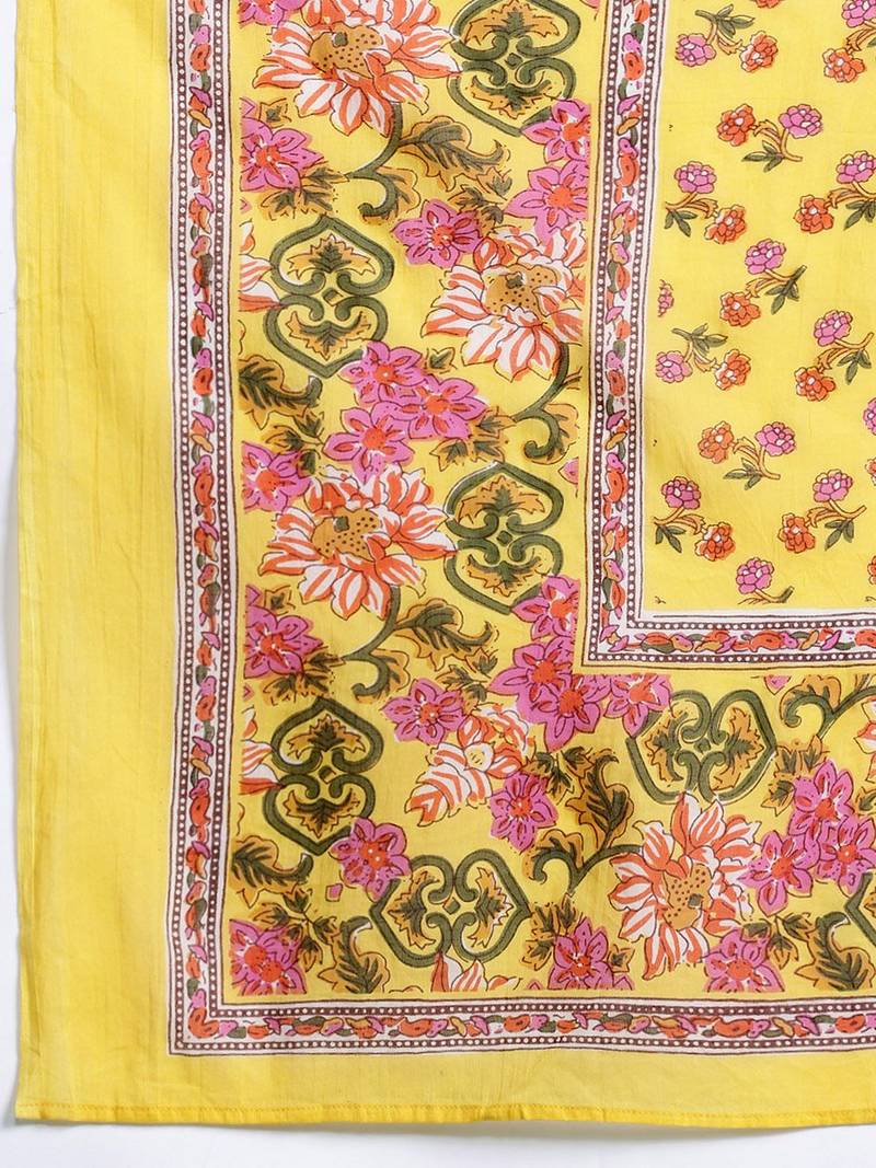 Floral Printed Empire Gotta Patti Pure Cotton Kurta With Trousers & Dupatta
