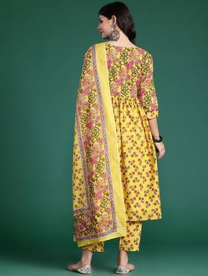 Floral Printed Empire Gotta Patti Pure Cotton Kurta With Trousers & Dupatta 7