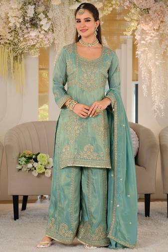 Women Ethnic Motifs Embroidered Regular Thread Work Kurta with Palazzos & With Dupatta