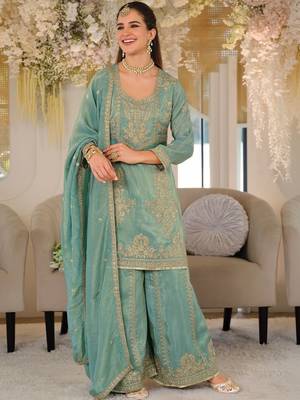 Women Ethnic Motifs Embroidered Regular Thread Work Kurta with Palazzos & With Dupatta 2
