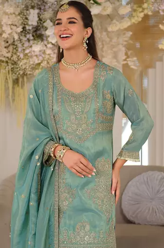 Women Ethnic Motifs Embroidered Regular Thread Work Kurta with Palazzos & With Dupatta