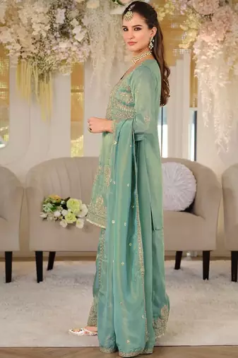 Women Ethnic Motifs Embroidered Regular Thread Work Kurta with Palazzos & With Dupatta