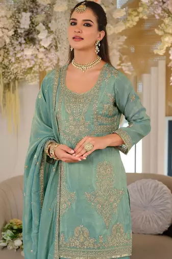 Women Ethnic Motifs Embroidered Regular Thread Work Kurta with Palazzos & With Dupatta