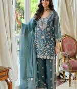 Women Ethnic Motifs Embroidered Regular Thread Work Kurta with Palazzos & With Dupatta