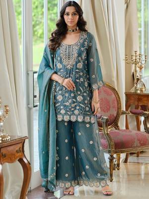 Women Ethnic Motifs Embroidered Regular Thread Work Kurta with Palazzos & With Dupatta 5