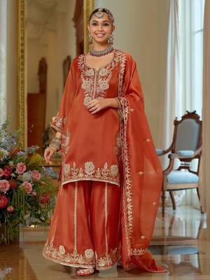 Women Ethnic Motifs Embroidered Regular Thread Work Kurta with Sharara & With Dupatta 1