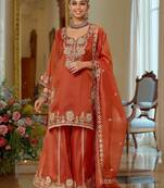 Women Ethnic Motifs Embroidered Regular Thread Work Kurta with Sharara & With Dupatta