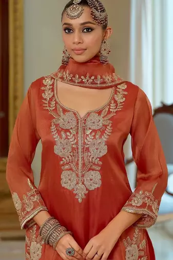 Women Ethnic Motifs Embroidered Regular Thread Work Kurta with Sharara & With Dupatta