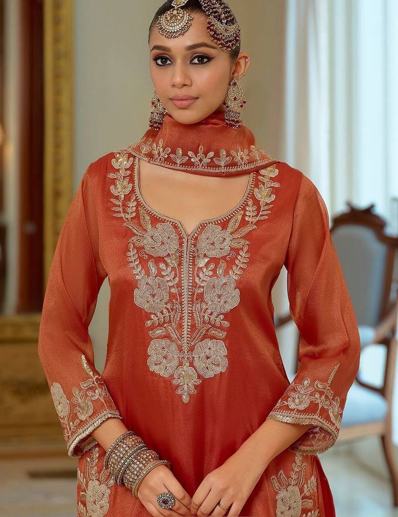 Women Ethnic Motifs Embroidered Regular Thread Work Kurta with Sharara & With Dupatta