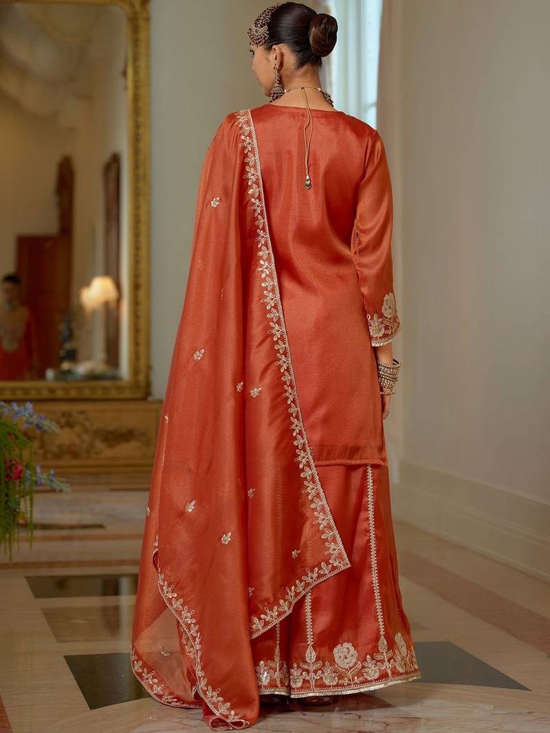 Women Ethnic Motifs Embroidered Regular Thread Work Kurta with Sharara & With Dupatta