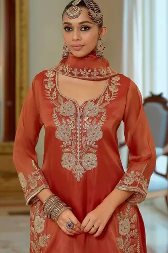 Women Ethnic Motifs Embroidered Regular Thread Work Kurta with Sharara & With Dupatta