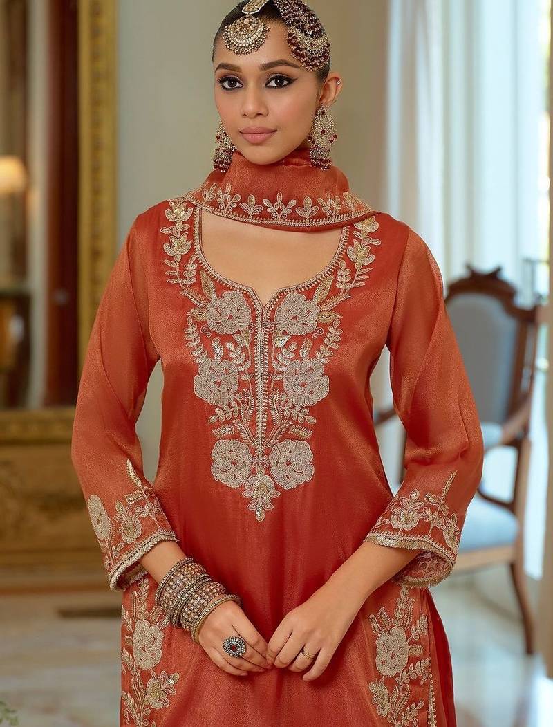 Women Ethnic Motifs Embroidered Regular Thread Work Kurta with Sharara & With Dupatta