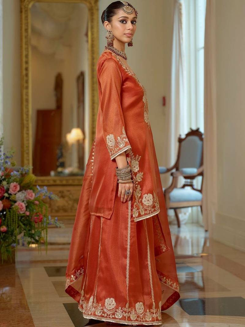 Women Ethnic Motifs Embroidered Regular Thread Work Kurta with Sharara & With Dupatta